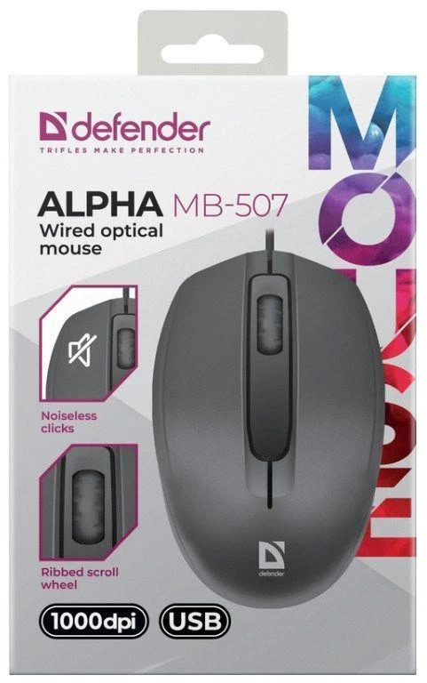 Pelė DEFENDER ALPHA MB-507 optinė 1000dpi 3P Juodas SILENT CLICK