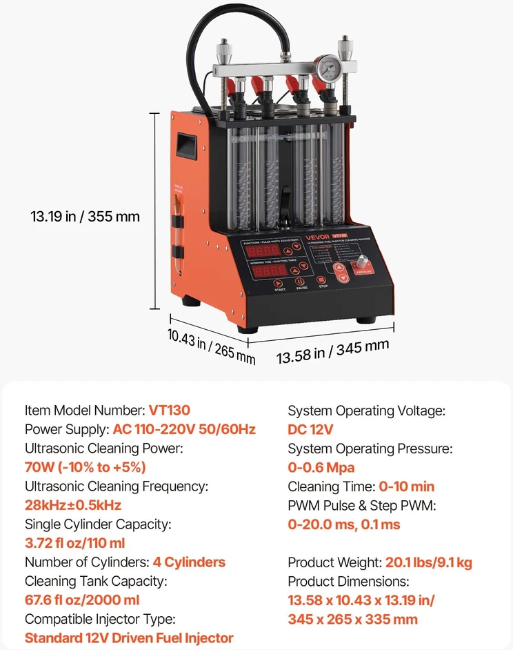 Vevor Kuro purkštukų valiklis testeriui, ultragarsinė mašina