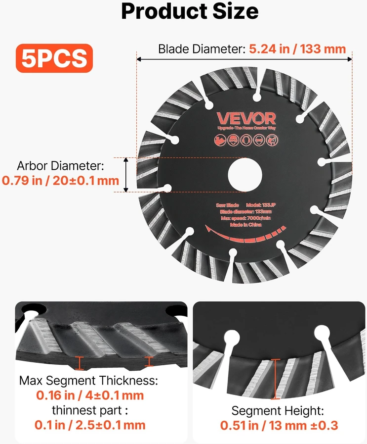 Deimantiniai pjovimo diskai VEVOR 133JP, 133 mm, 5 vnt.