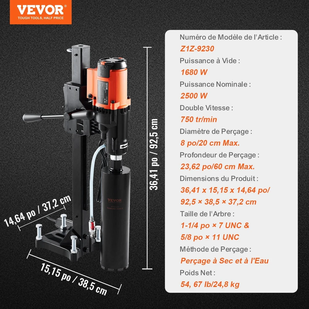 VEVOR Šlapias ir sausas deimantinis gręžimo aparatas betonui 3200W