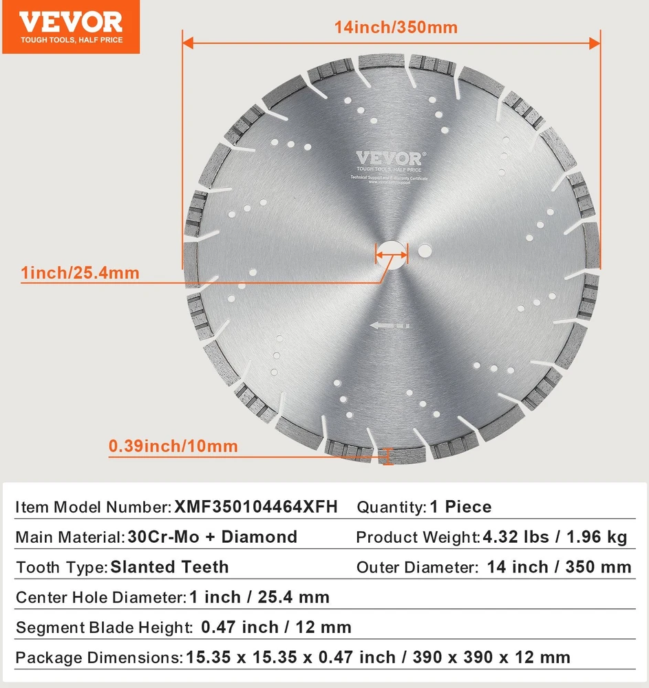 VEVOR Deimantinis 350 mm betono pjovimo diskas