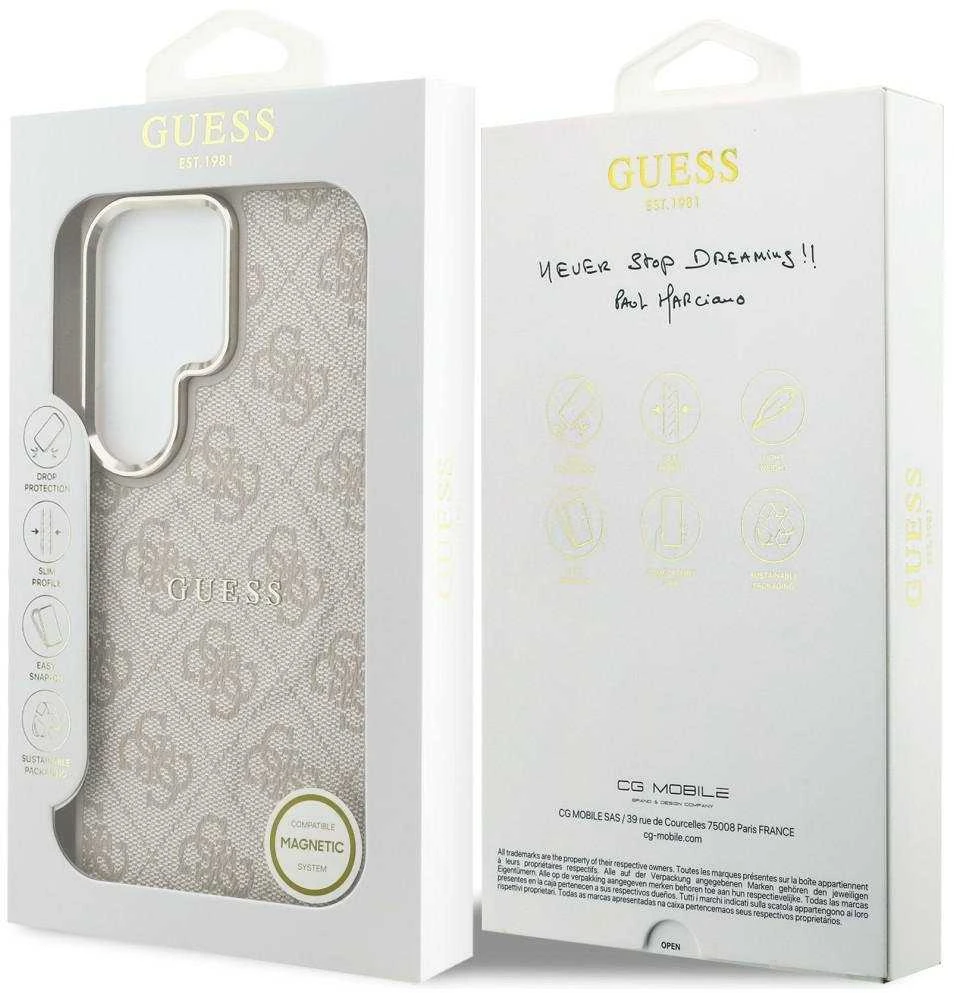 Guess PU Leather 4G Gold Frame Magnetic dėklas skirtas Samsung Galaxy S26 Ultra rožinės spalvos