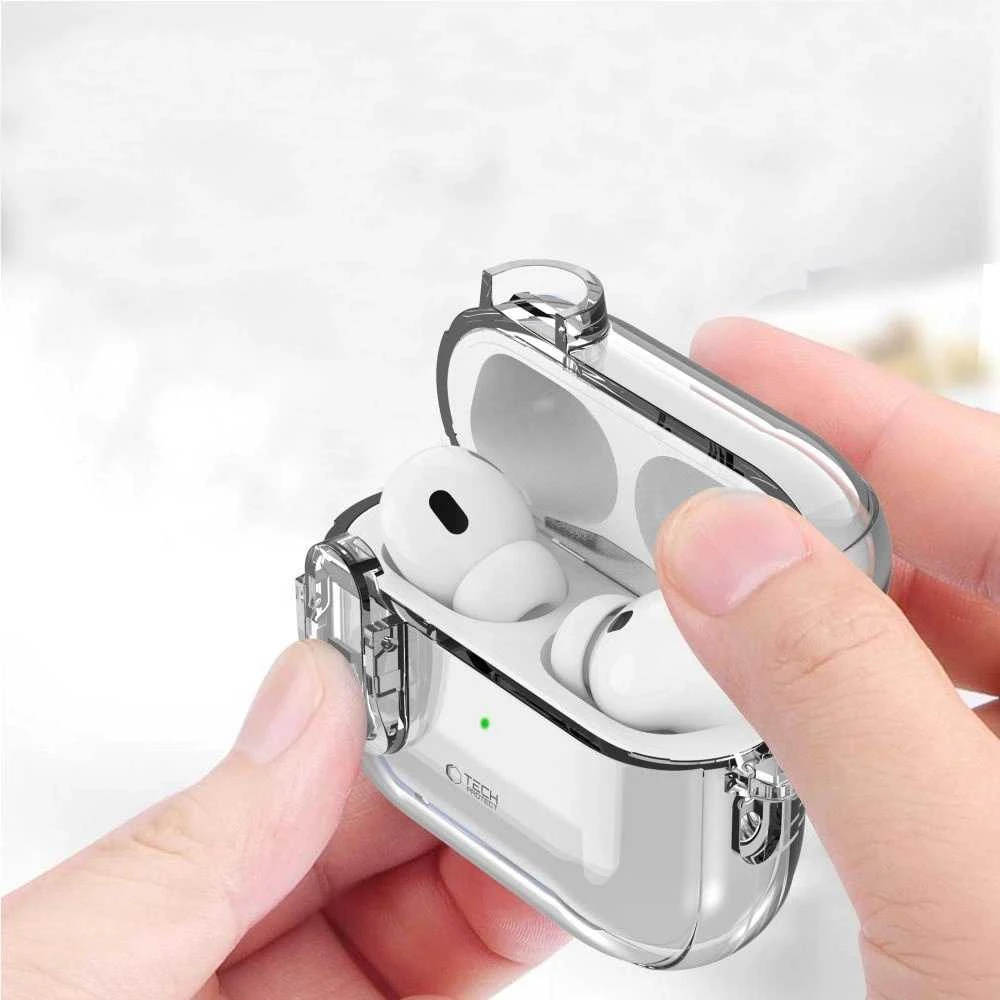 Apple AirPods Pro 1 / 2 Tech-Protect Slim Hook Clear dėklas jūsų ausinėms skaidrus