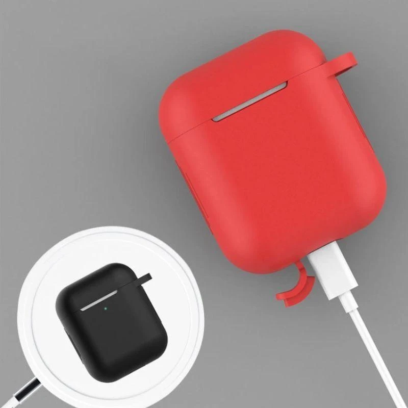Hurtel dėklas skirtas AirPods 2 / AirPods 1 silicone soft dėklas skirtas headphones + keychain carabiner pendant rožinės spalvos (case D)