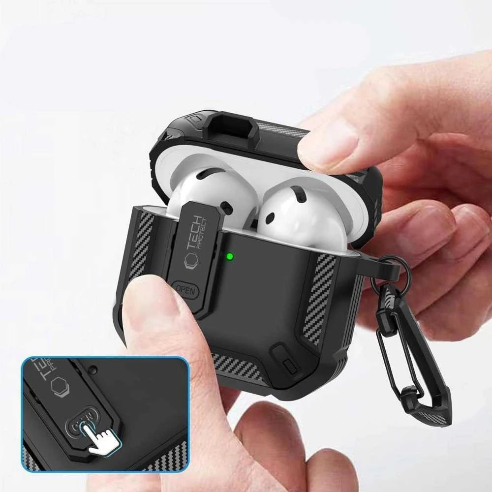 Dėklas Apple AirPods 4 Tech-Protect Carbonox juodos spalvos