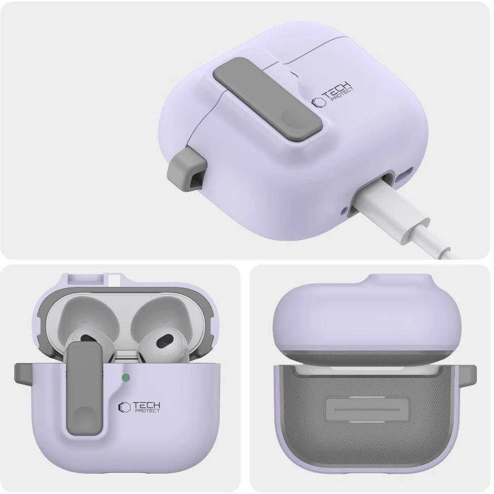 Apple AirPods 4 Tech-Protect Slim Hook dėklas jūsų ausinėms levandų spalvos