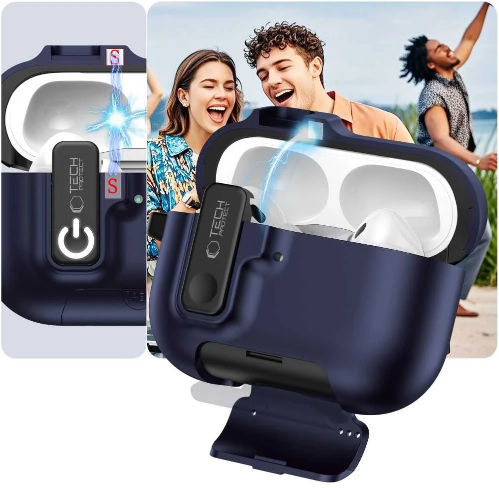 „Tech-Protect Slim Hook“ dėklas, skirtas „AirPods Pro 3“ ausinėms – tamsiai mėlynas Mėlyna