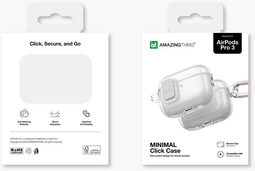 „AmazingThing AirPods Pro 3“ minimalaus dydžio dėklas, skaidrus
