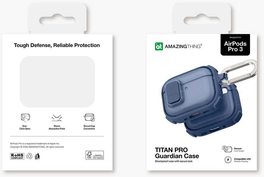 „AmazingThing Titan Pro Mag“ skaidrus dėklas, skirtas „AirPods Pro 3“ - Mėlyna