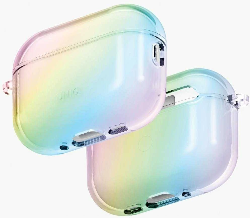 „Uniq Iridescia“ pakabinamas dėklas, skirtas „AirPods Pro 3“ – permatomas, įvairiaspalvis