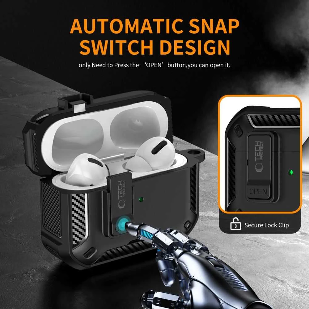 „Tech-Protect Carbonox MagSafe“ dėklas, skirtas „AirPods Pro“ ausinėms - juodas