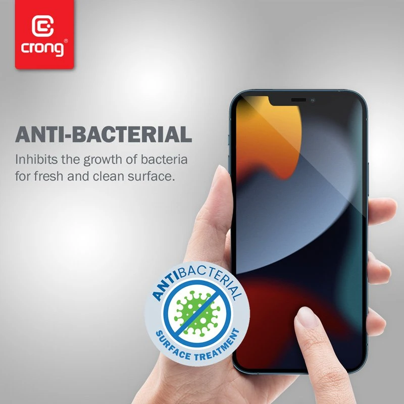 Crong Anti-Bacterial 3D Armour Glass - 9H apsauginis stiklas skirtas the entire screen of the Apple iPhone 14 Plus / Apple iPhone 13 Pro Max + installation frame