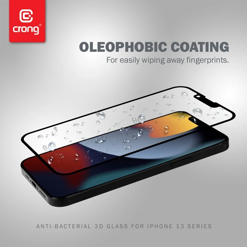 Crong Anti-Bacterial 3D Armour Glass - 9H apsauginis stiklas skirtas the entire screen of the Apple iPhone 14 Plus / Apple iPhone 13 Pro Max + installation frame