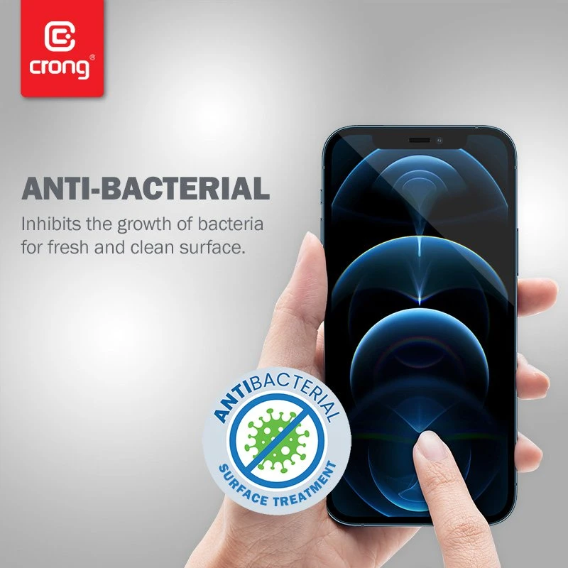 Crong Anti-Bacterial 3D Armor Glass - 9H apsauginis stiklas skirtas the entire screen of the Apple iPhone 12 Mini + installation frame