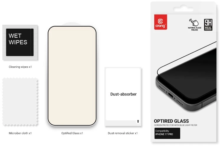 Apsauginis stiklas iPhone 18 Pro / 17 Pro Crong OptiRed Glass