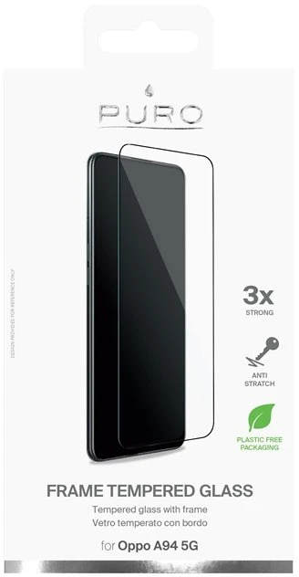 PURO Frame Apsauginis stiklas - Oppo A94 5G Apsauginis stiklas Protective Glass (Juodas Frame)