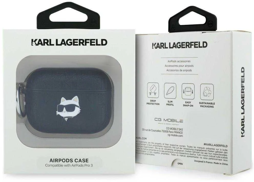 Dėklas Karl Lagerfeld Monogram Choupette Head Case for AirPods Pro 3 - Juodas