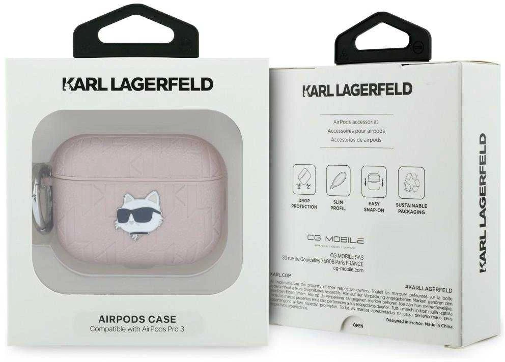 Dėklas Karl Lagerfeld Monogram Choupette Head Case for AirPods Pro 3 - Rožinė