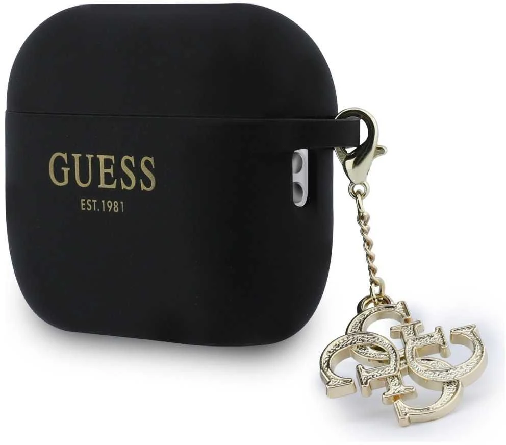 Guess 4G Charm Silicone dėklas skirtas Apple AirPods Pro 3 juodos spalvos