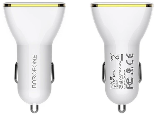 Dėklas Automobilinis įkroviklis Borofone BZ11 Speed Map Dual Port baltas