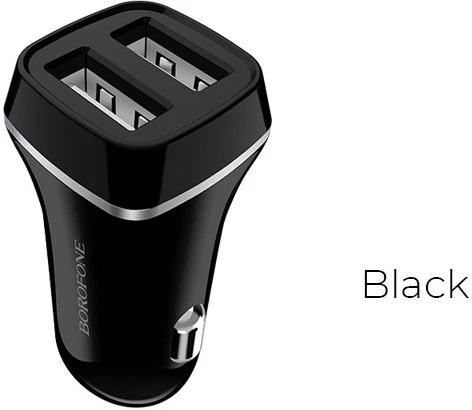 Dėklas Įkroviklis automobilinis Borofone BZ2 su dviem USB jungtimis (2.4A) juodas