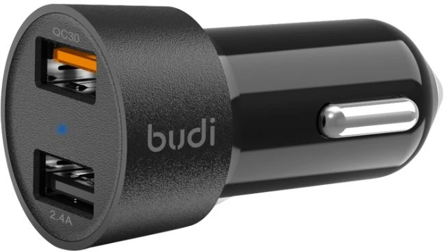 Dėklas Budi - QC 3.0/2 USB automobilinis įkroviklis su LED indicator