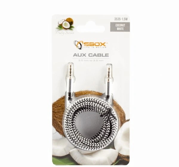 Sbox Technology Sbox 3535-1.5W AUX kabelis 3.5mm į 3.5mm Coconut Baltas