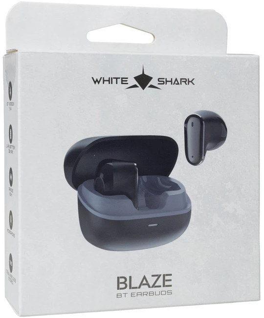 White shark Baltas Shark BLAZE-B GEB-TWS-201 belaidės ausinės, juodos