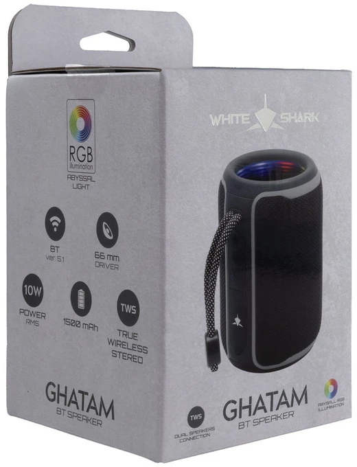White shark Baltas Shark Ghatam GBT-3007 Bluetooth garsiakalbis, juodas/pilkas