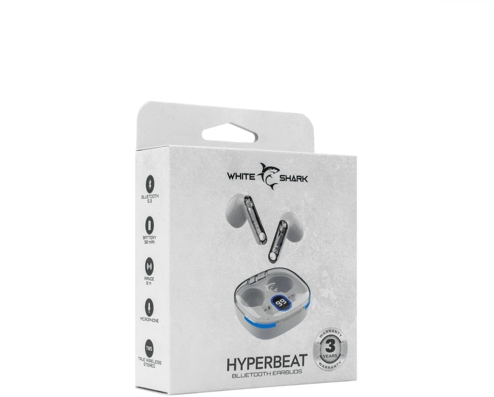 Dėklas Baltas Shark HyperBeat Baltas belaidės į ausį įdedamos ausinės