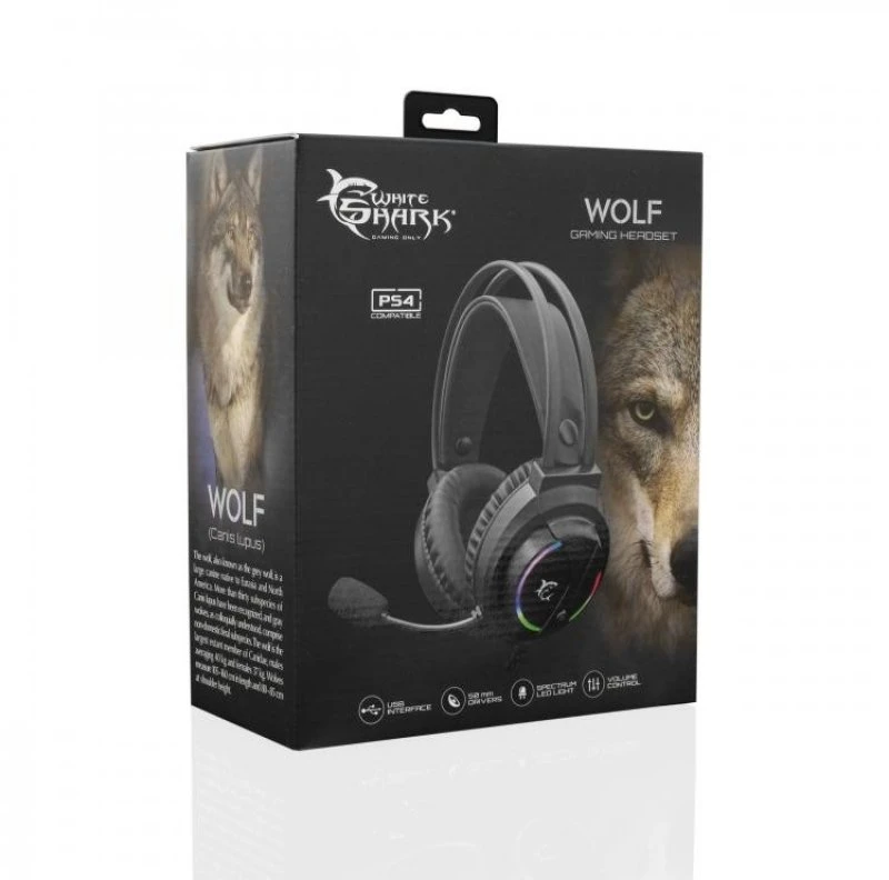 Dėklas Baltas Shark WOLF GH-2044 žaidimų ausinės, juodos