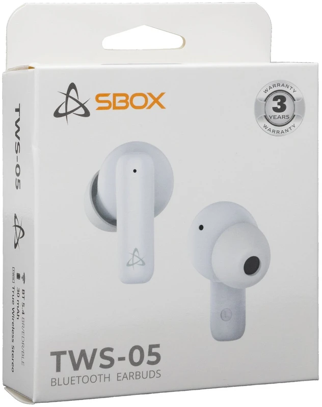 Dėklas Baltos belaidės į ausį įdedamos ausinės Sbox EB-TWS05