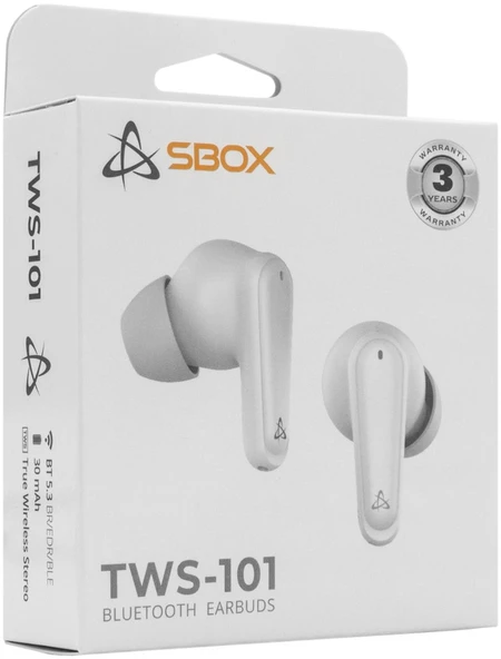 Dėklas Baltos belaidės į ausį įdedamos ausinės Sbox EB-TWS101
