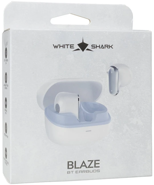 White shark Belaidės ausinės Baltas Shark Blaze, baltos