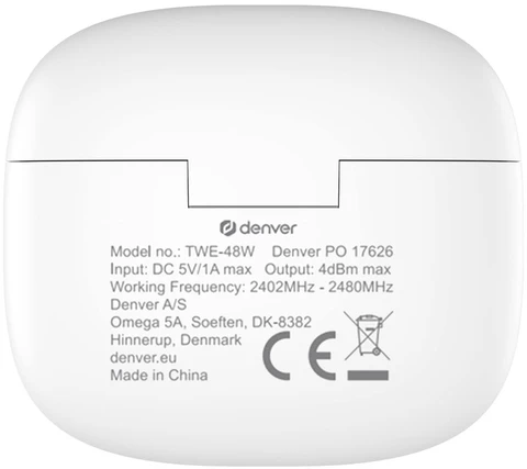 Dėklas Belaidės Bluetooth ausinės Denver TWE-48, baltos