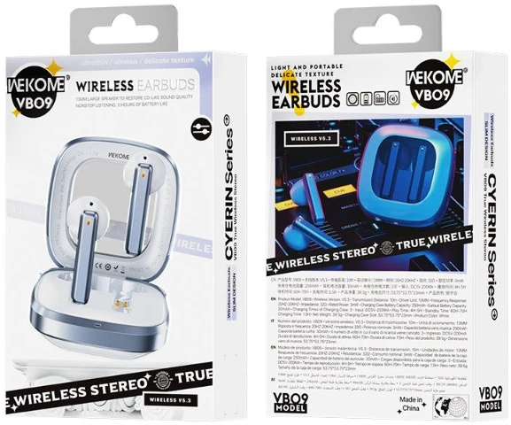 Dėklas WEKOME VB09 Cyerin Series - Bluetooth belaidės ausinės V5.3 TWS su įkrovimo dėklu baltos spalvos