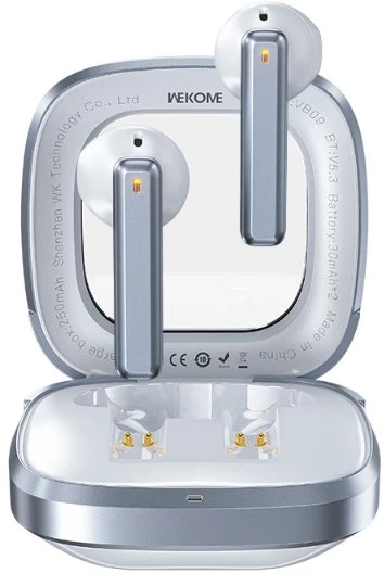 Dėklas WEKOME VB09 Cyerin Series - Bluetooth belaidės ausinės V5.3 TWS su įkrovimo dėklu baltos spalvos