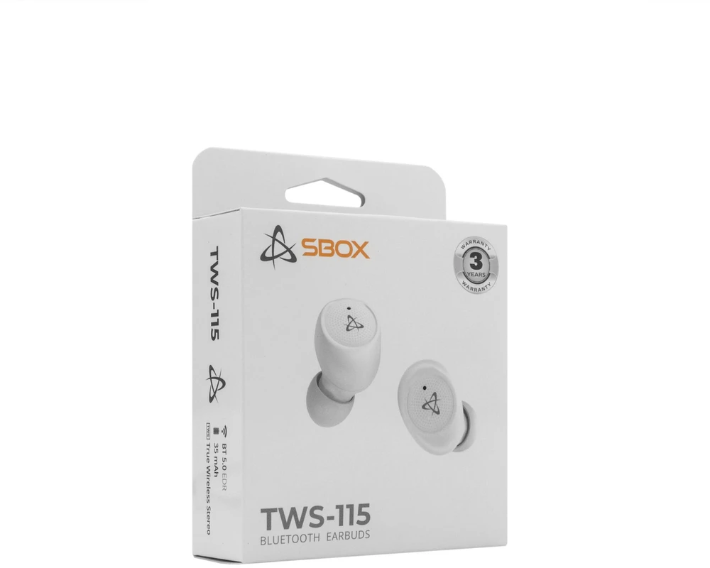 Dėklas Belaidės į ausį įdedamos ausinės Sbox EB-TWS115, baltos