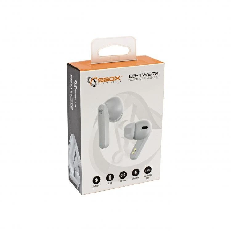 Dėklas Belaidės į ausį įdedamos Bluetooth ausinės Sbox EB-TWS72, baltos