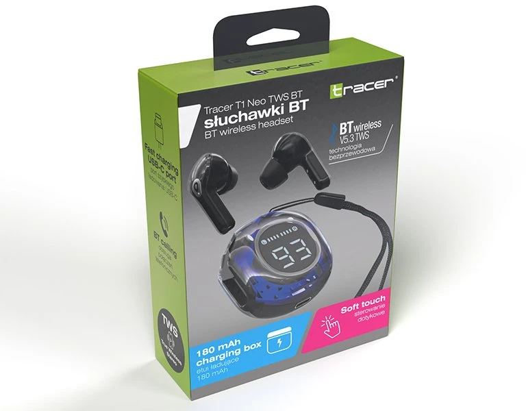 Ausinės Tracer T1 Neo TWS BT juoda
