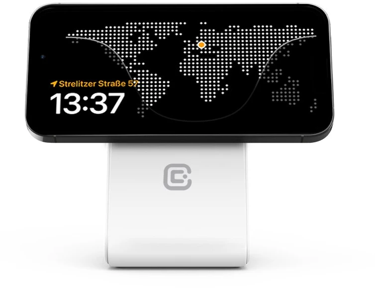 „Crong MagSpot Pivot“ stovas – „MagSafe“ įkroviklis, skirtas „Apple iPhone“, „Apple Watch“ ir „AirPods“ ausinėms, „Snow“ baltos spalvos