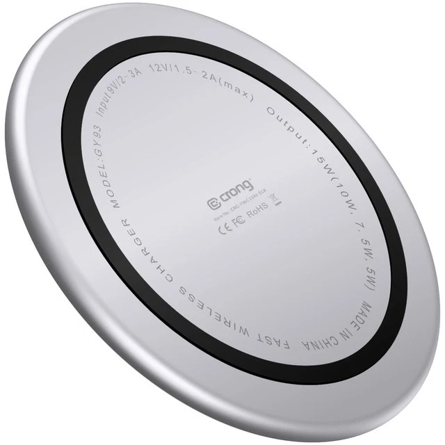 Dėklas Crong Qi Fast belaidis įkroviklis su Aliuminio & Armorplate housing 15W baltos spalvos