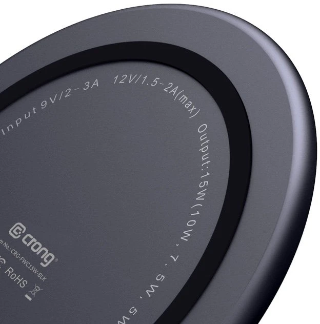 Dėklas Crong Qi Fast belaidis įkroviklis su Aliuminio & Armorplate housing 15W juodos spalvos