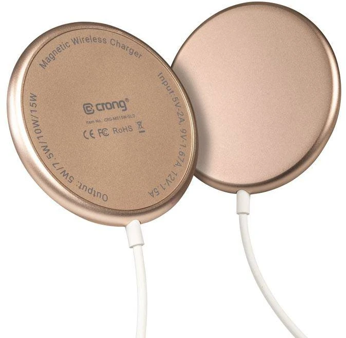 Crong MagSpot – aliuminio belaidis įkroviklis MagSafe (auksinis)