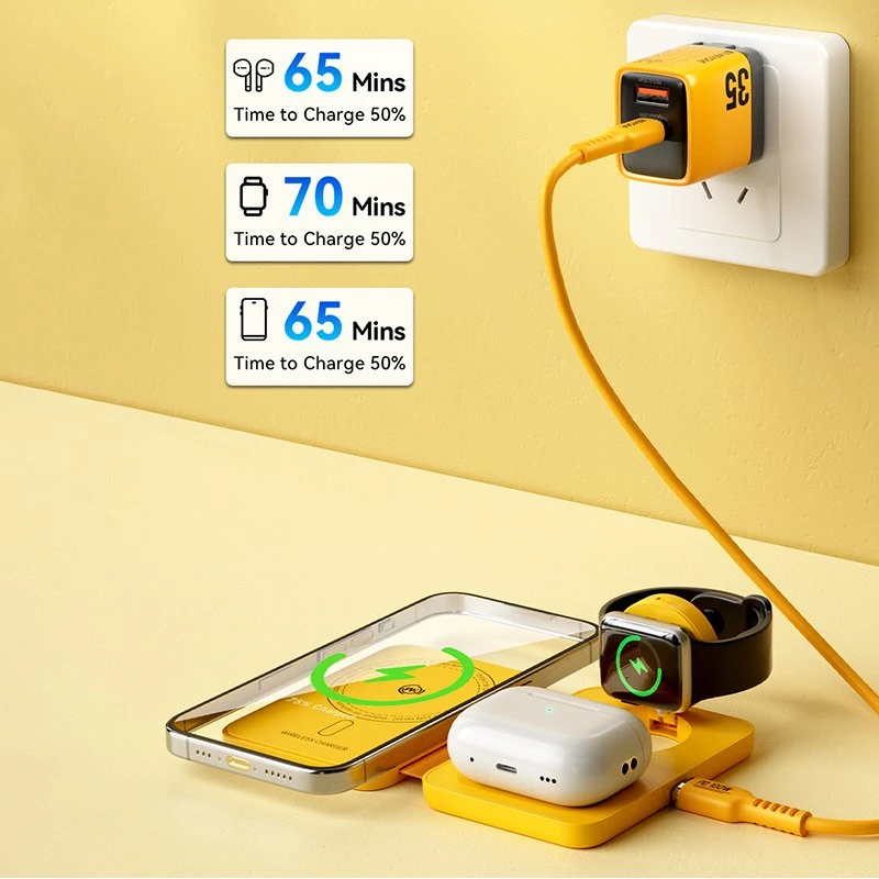 WEKOME WP-U172 - 3-in-1 belaidis įkroviklis su MagSafe for Apple iPhone, Apple Watch, and AirPods + Mirror Geltona