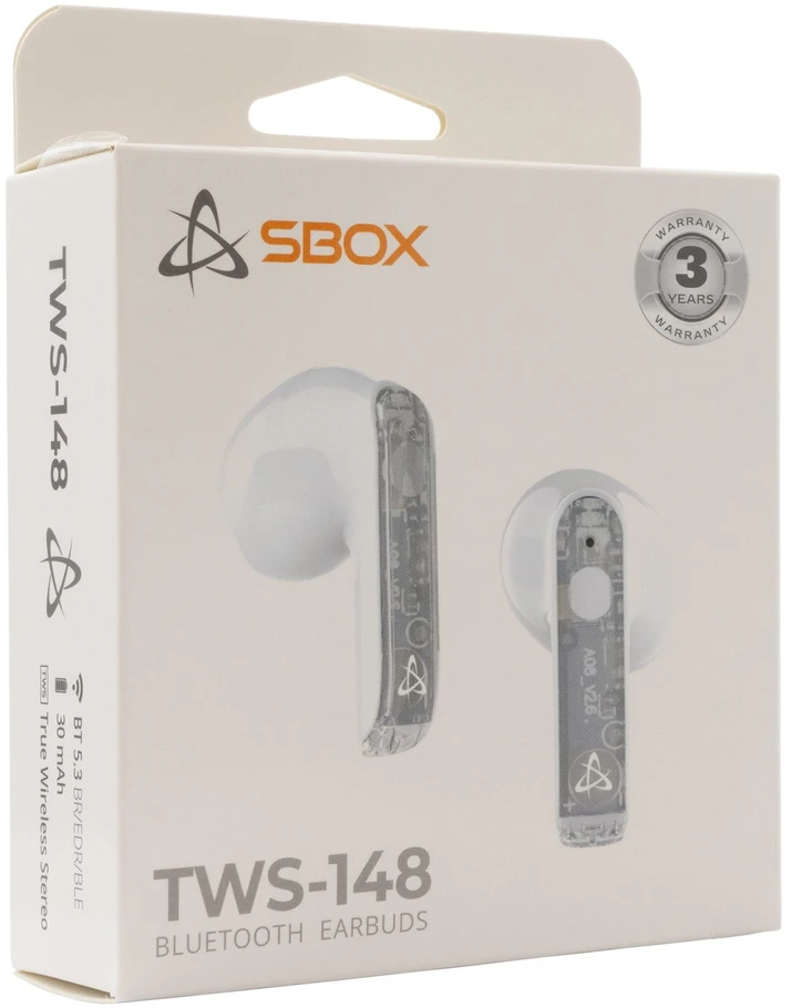 Dėklas Bluetooth ausinės į ausį Sbox EB-TWS148, baltos