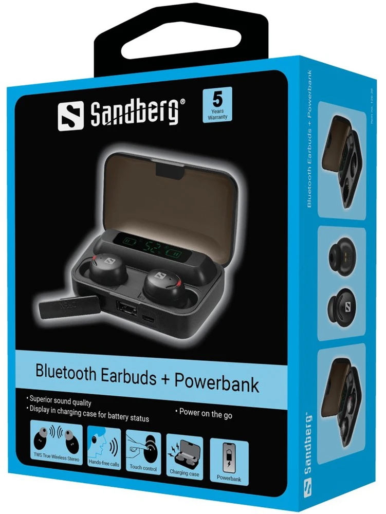 Ausinės Sandberg Belaidės Earbuds + Powerbank
