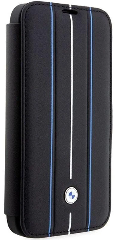 BMW BMBKP14L22RVSK dėklas Apple iPhone 14 Pro 6.1″ juodos spalvos bookdėklas Leather Stamp Mėlyna Lines