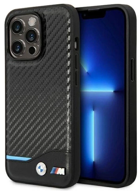Dėklas BMW BMHCP14L22NBCK Apple iPhone 14 Pro 6,1″ juodos spalvos Leather Carbon