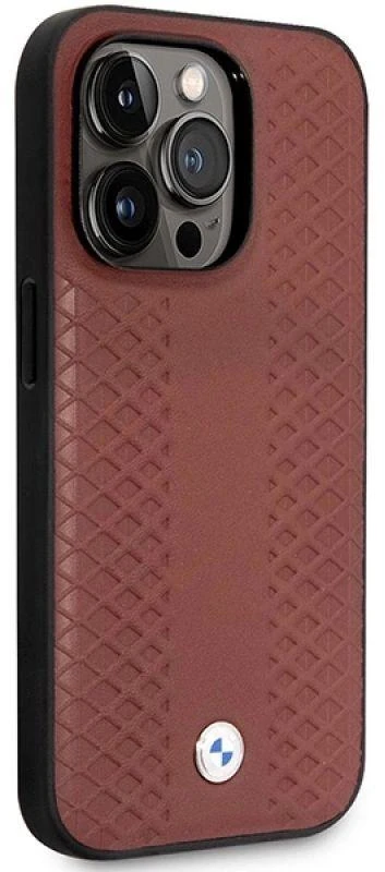 BMW BMHCP14L22RFGR dėklas Apple iPhone 14 Pro 6.1″burgundy Leather Diamond Pattern